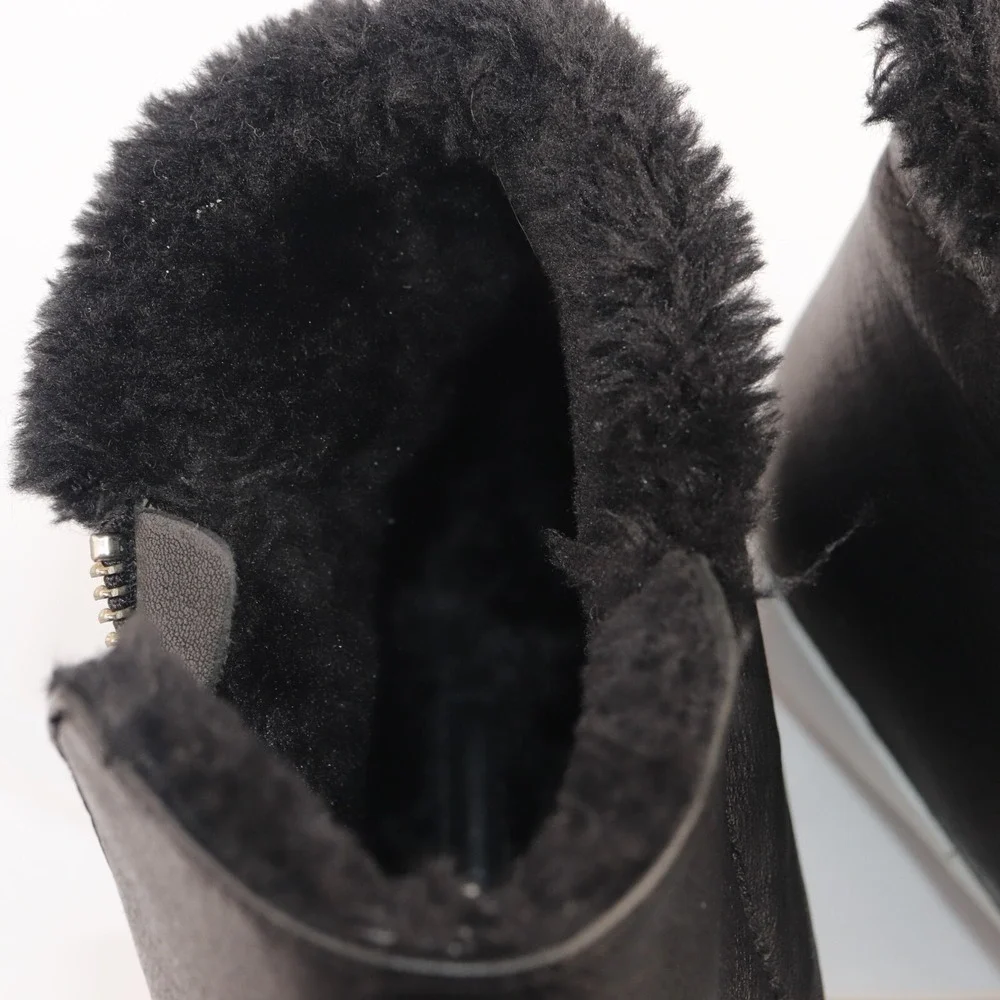 Rebecca Minkoff Womens Shelly Sneaker Boost Size 7 Black Leather Zip Fur Booties